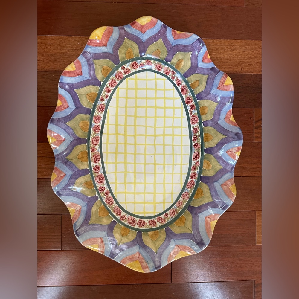 MacKenzie-Childs odd fellows platter 21”by 16.6 “ scalloped edges vintage